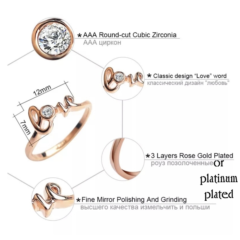 🎁CLEARANC🎁5🌟Platinum Plated with CZ "Love" Ring - Picture 3 of 4